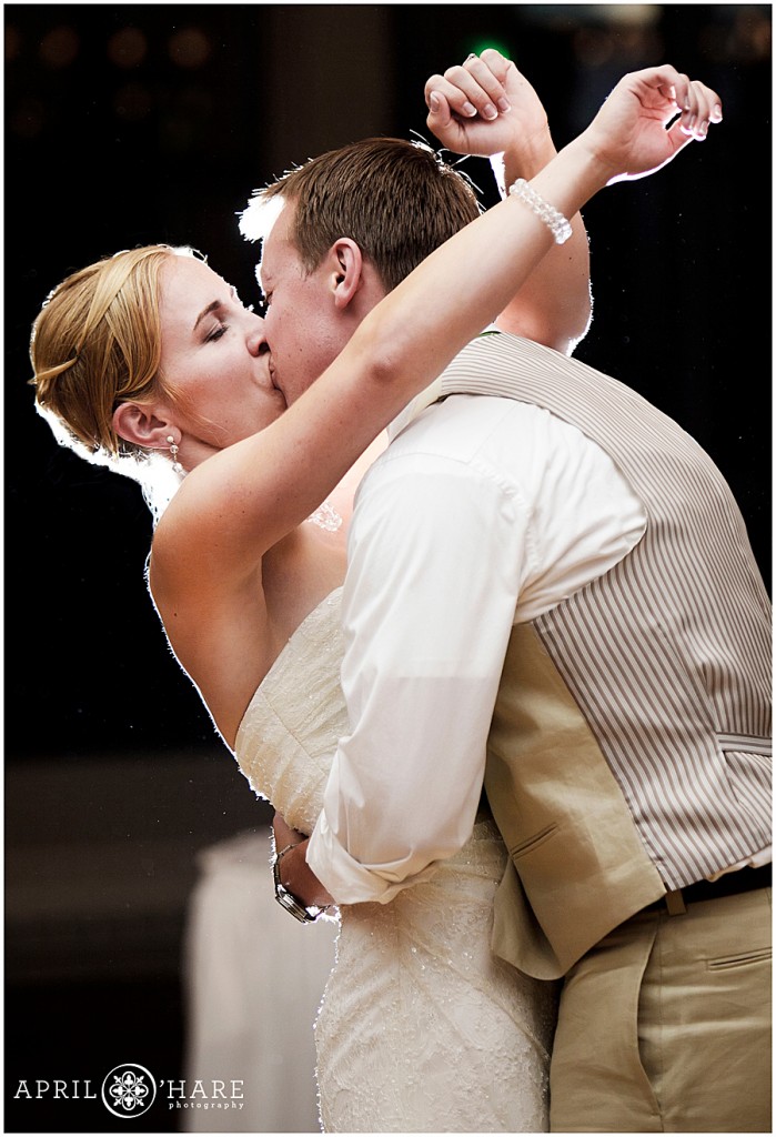 Dramatic-Rim-Light-First-Dance-Photo-at-Steamboat-Springs-Wedding-Reception